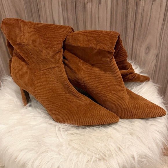 JustFab Brown Corduroy Heeled Boots - Picture 2 of 4